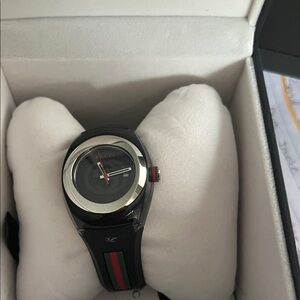 Gucci Black Timepiece with Red and Green Stripes